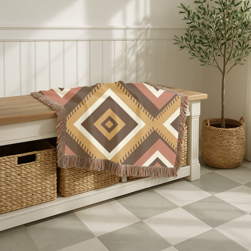 Kilim Star Throw — 1970s Aztec Geometric Woven Blanket