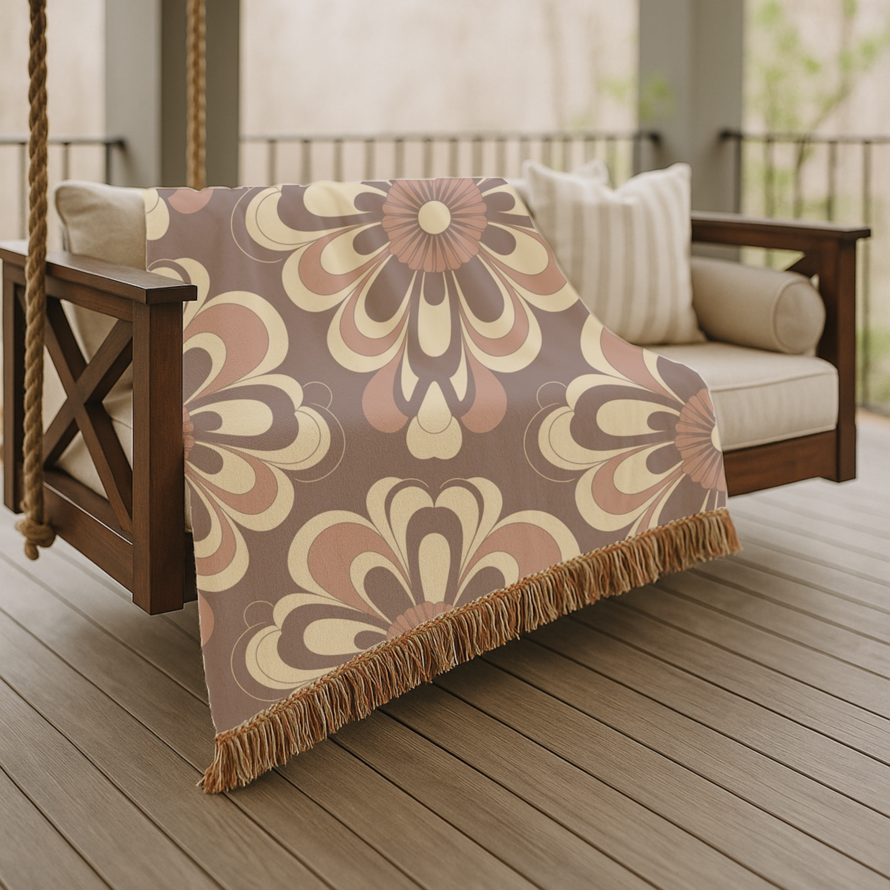 Baroque Bloom Throw — 1970s Medallion Woven Blanket