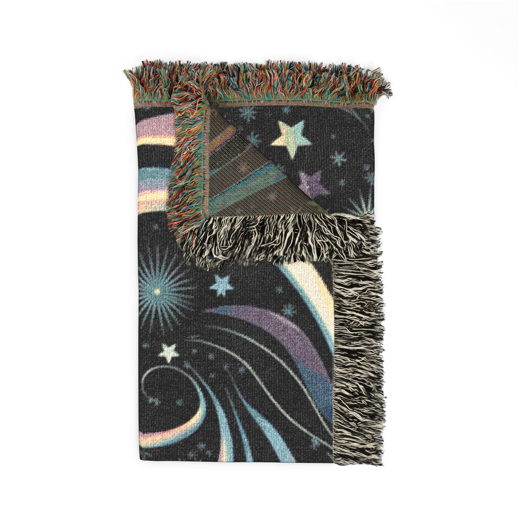 Stardust Throw — 2000s Y2K Rainbow Star Swirl Woven Blanket