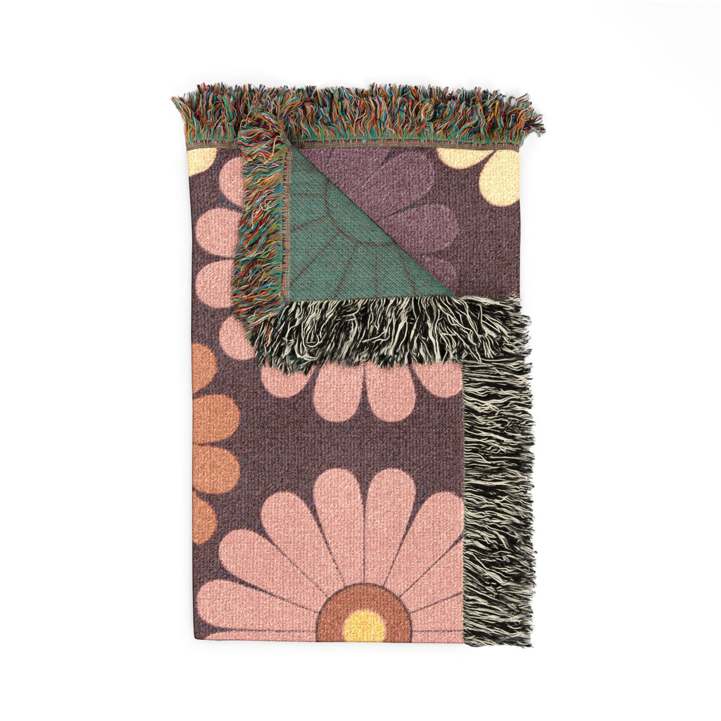 🌼 Velvet Daisy Throw — 1960s Flower Power Woven Blanket