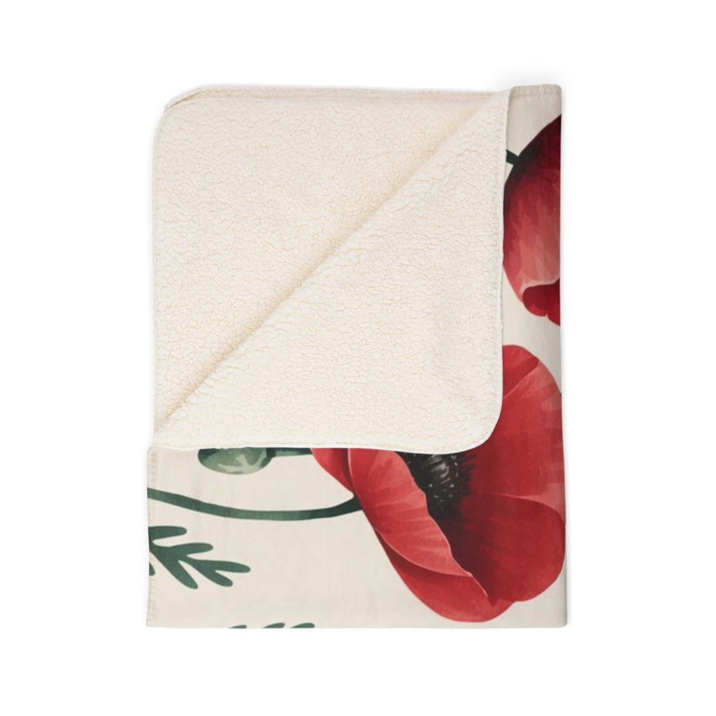 Poppy Floral Sherpa Blanket — Cozy Red Poppy Throw for Living Room & Gift