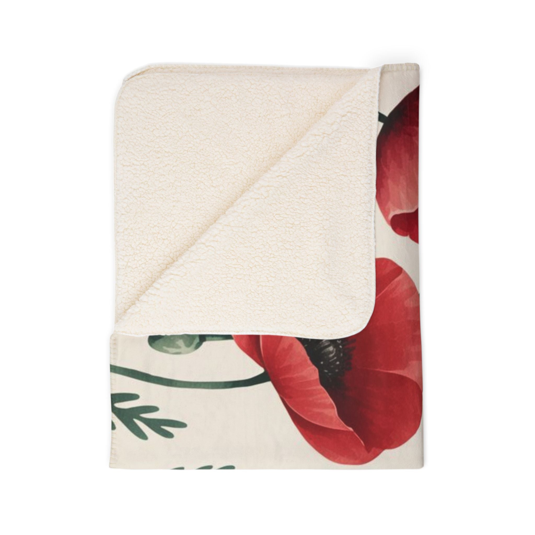 Poppy Floral Sherpa Blanket — Cozy Red Poppy Throw for Living Room & Gift