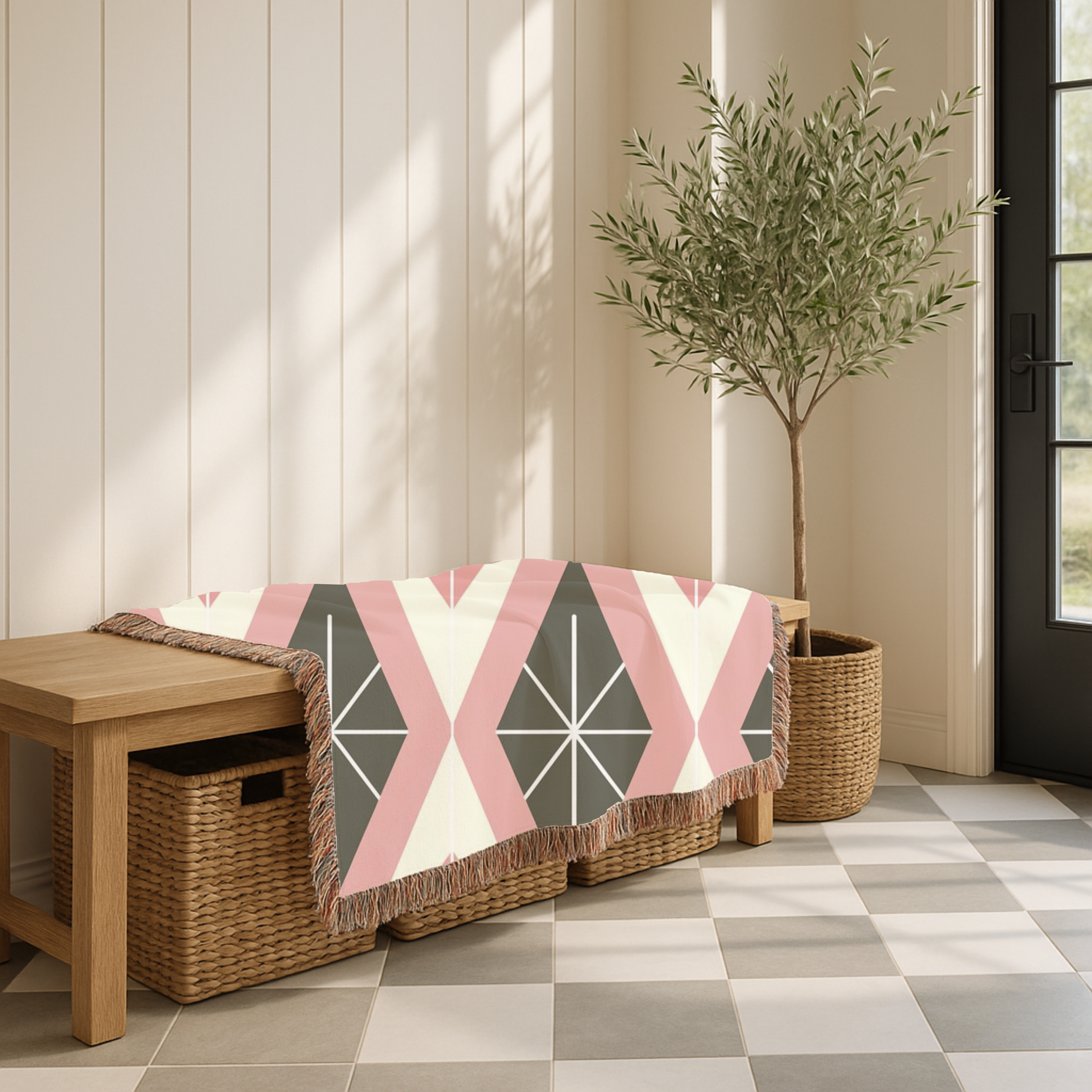 Prism Geo Throw — 1980s Pastel Geometric Woven Blanket
