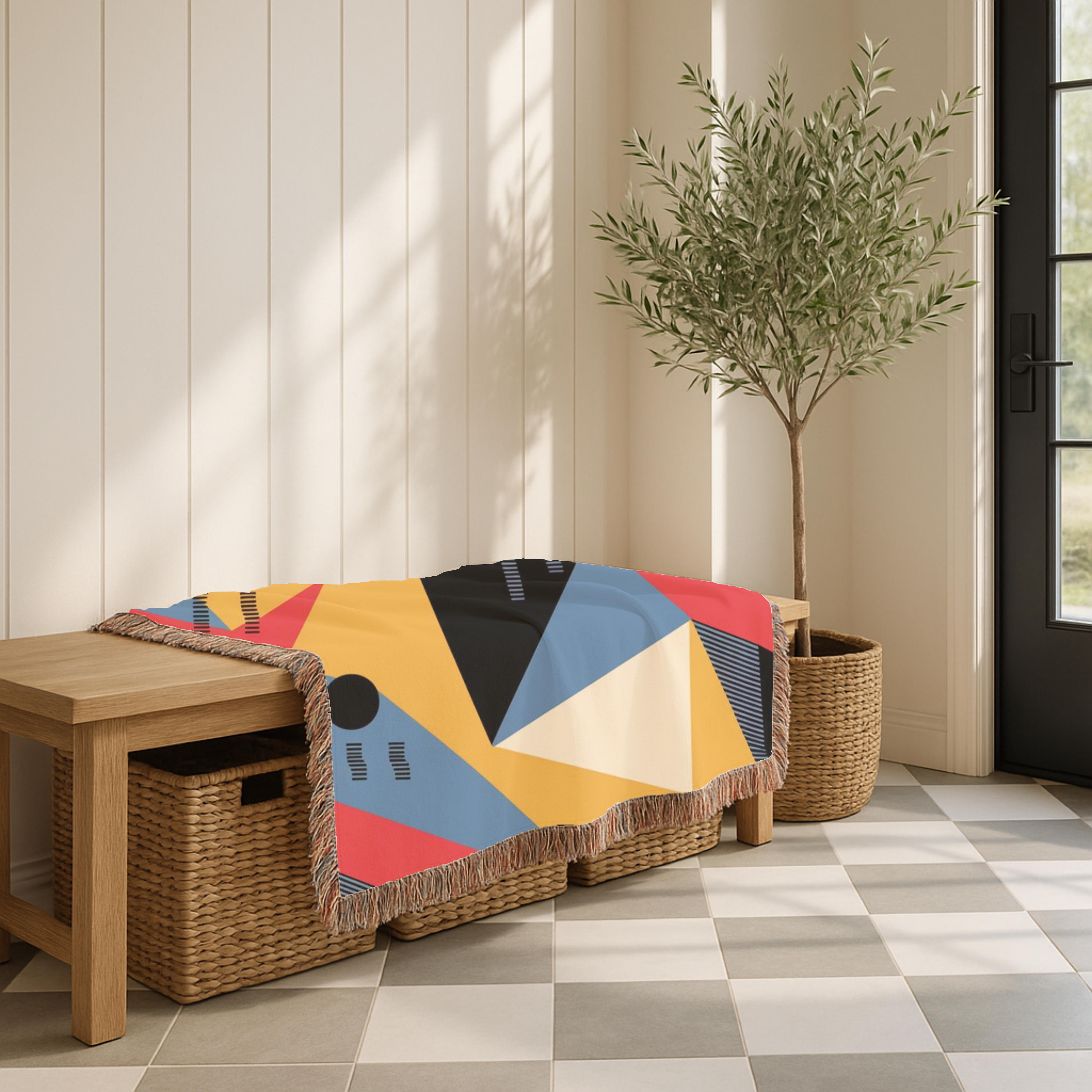 Memphis Sunshine Throw — 1980s Bold Geometric Woven Blanket
