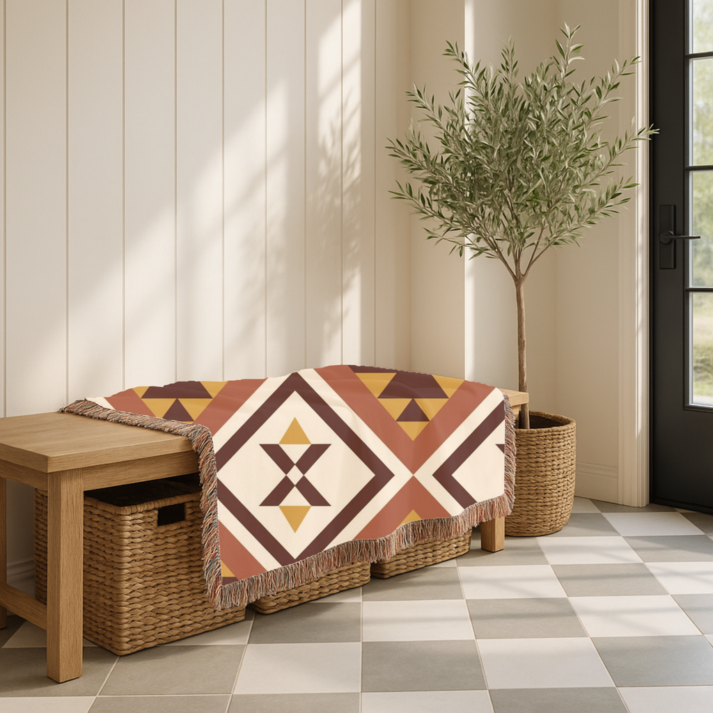 Canyon Weave Throw — 1970s Navajo Diamond Woven Blanket