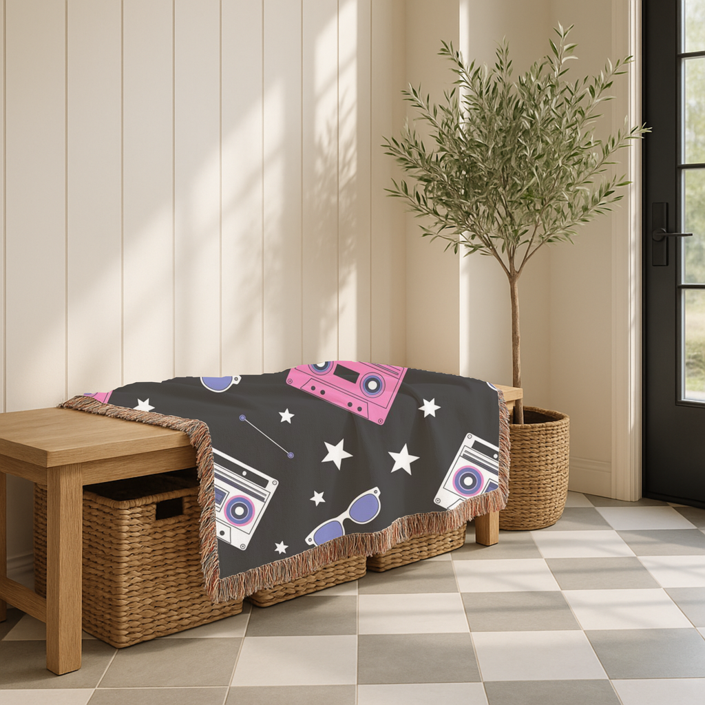 Mixtape Throw — 1980s Boombox & Cassette Woven Blanket