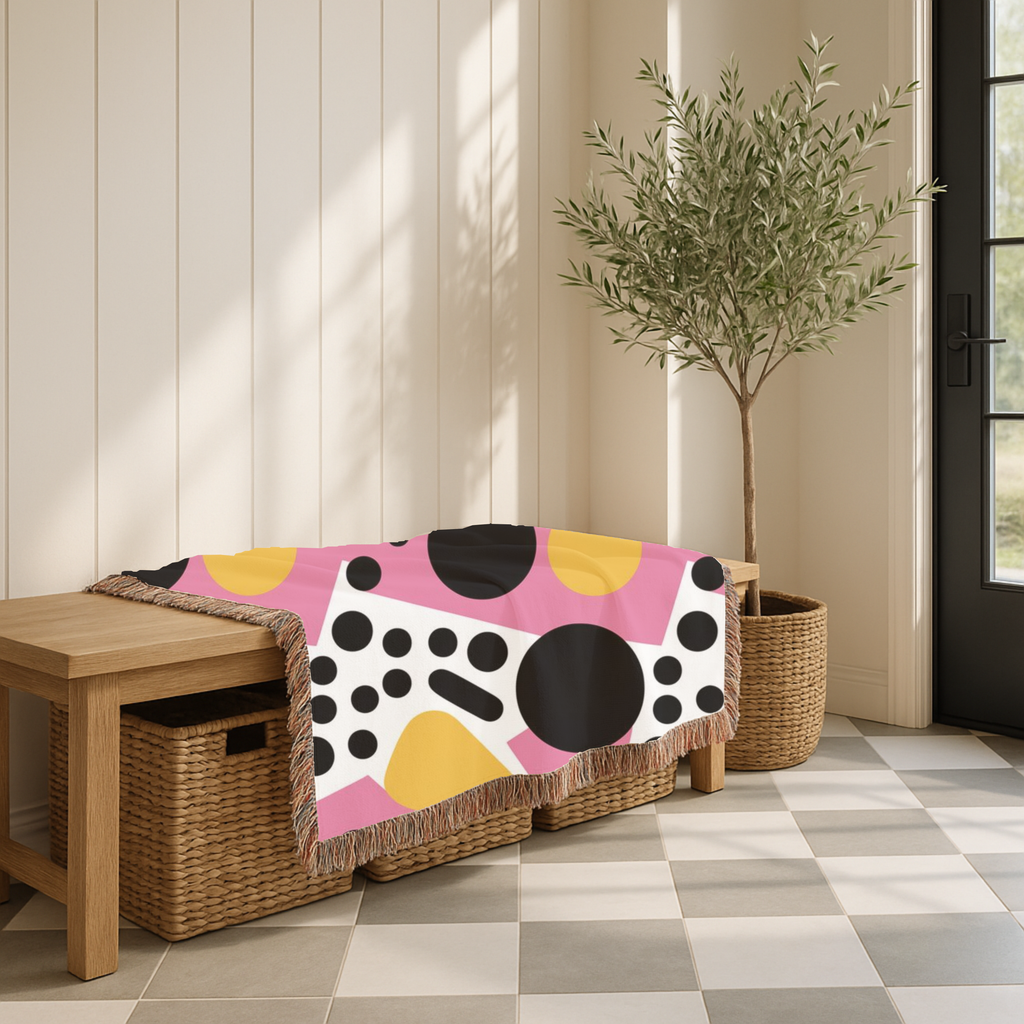Dot Pop Throw — 1980s Bold Circle Woven Blanket