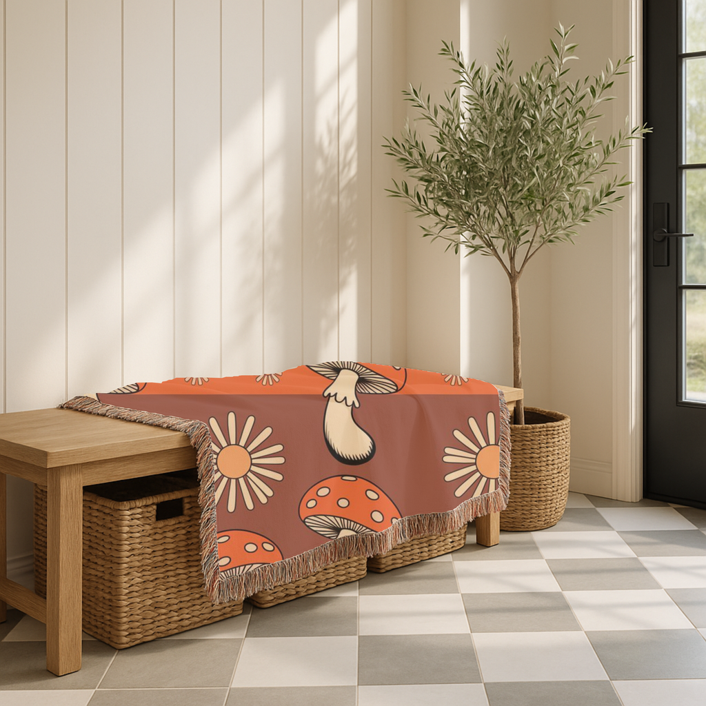 Stripe Shroom Throw — 1970s Retro Stripe Woven Blanket