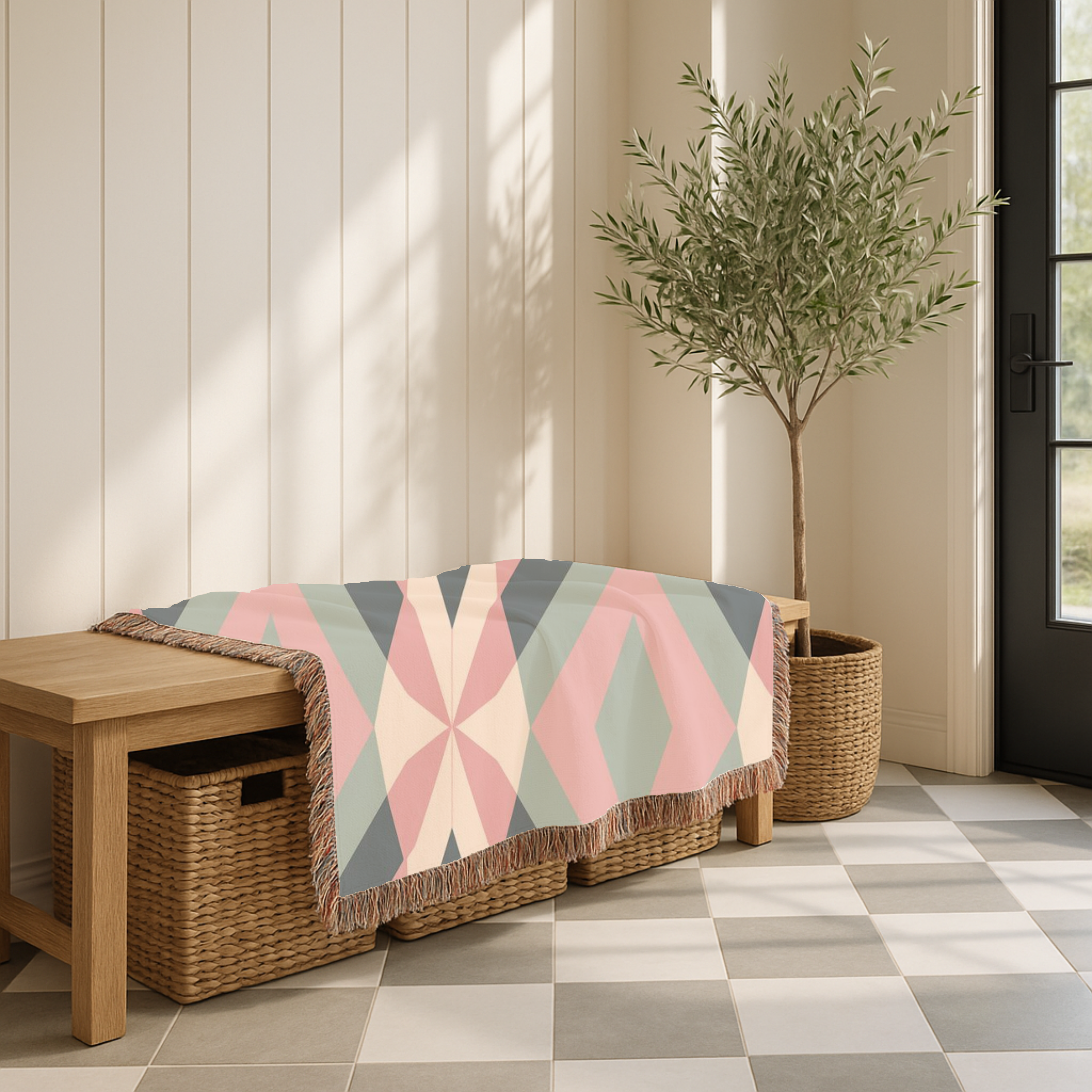 Diamond Lattice Throw — 1980s Pastel Elegance Woven Blanket