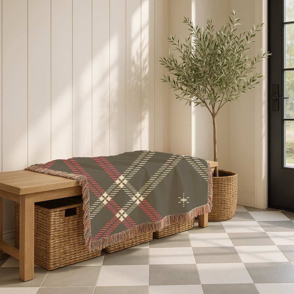 Startan Throw — 1990s Plaid & Star Woven Blanket