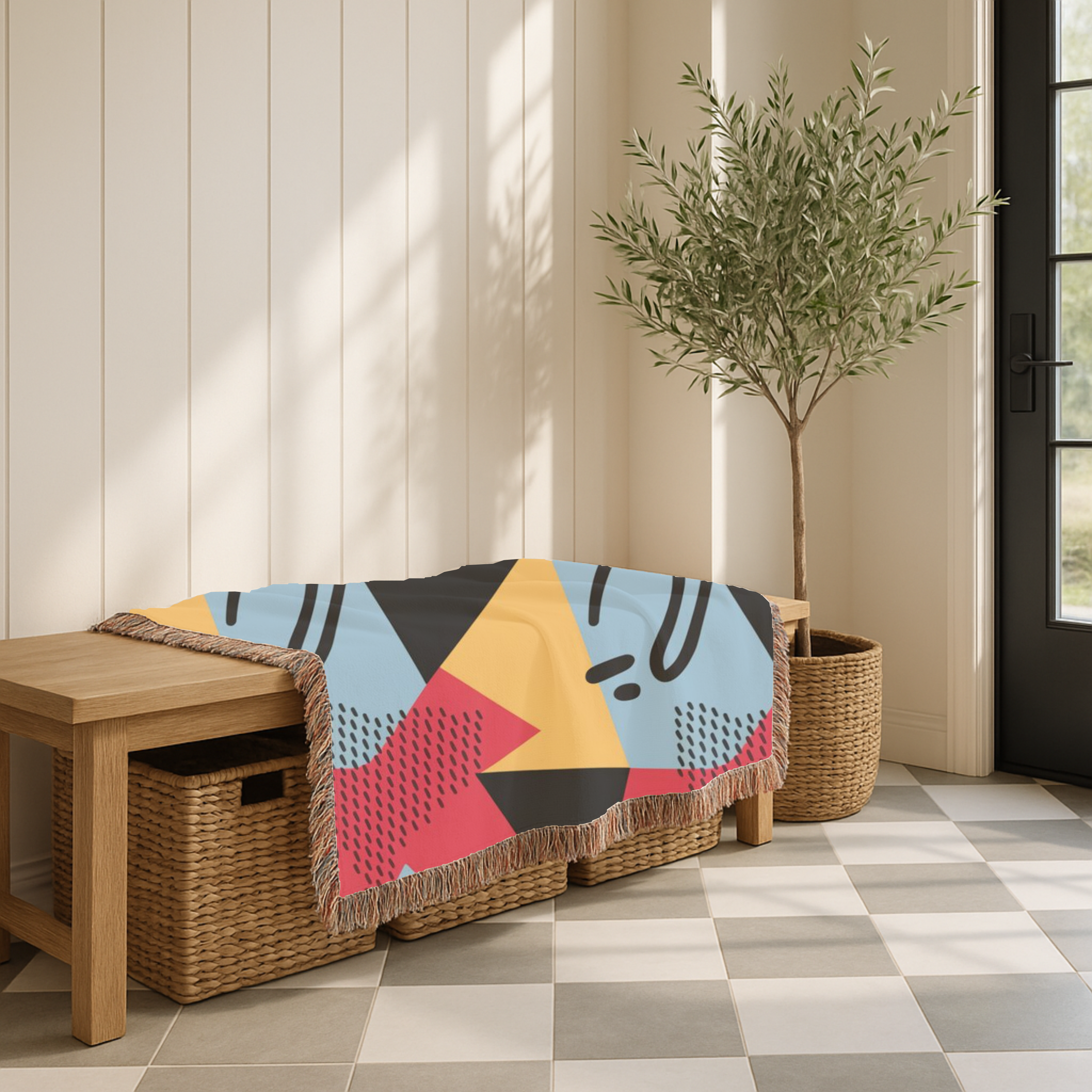 Memphis Night Throw — 1980s Geometric Art Woven Blanket