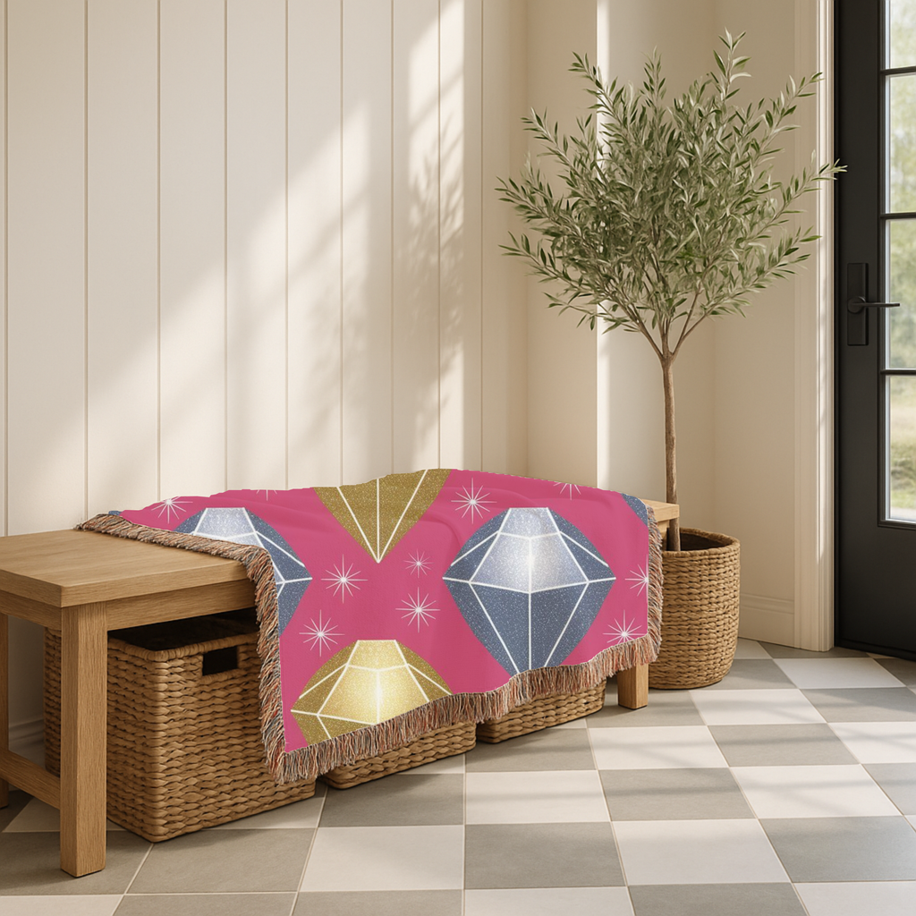 Diamond Glam Throw — 1980s Jewel Sparkle Woven Blanket