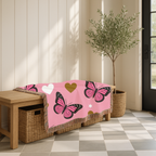 Butterfly Kiss Throw — 2000s Pink Butterfly & Heart Woven Blanket