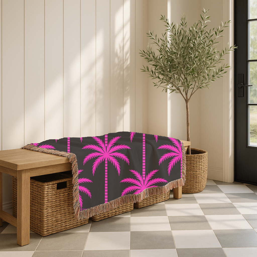 Neon Palm Throw — 1980s Tropical Night Woven Blanket
