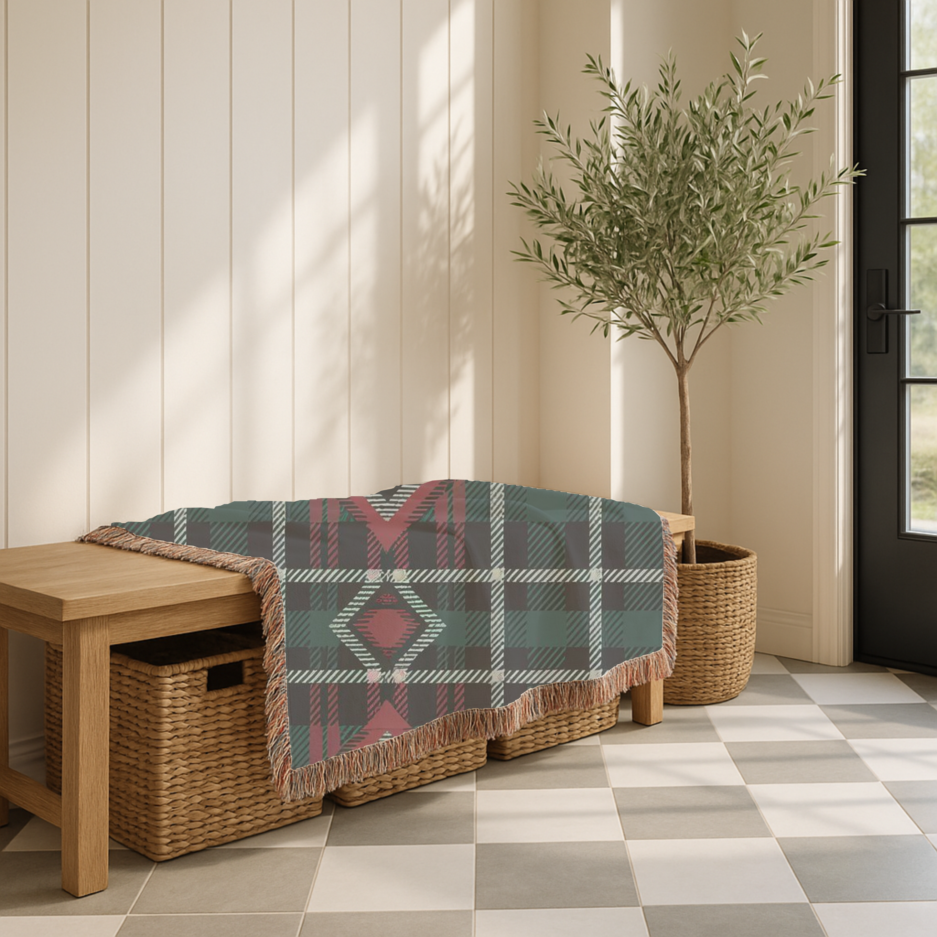 Heritage Throw — 1990s Diamond Tartan Woven Blanket