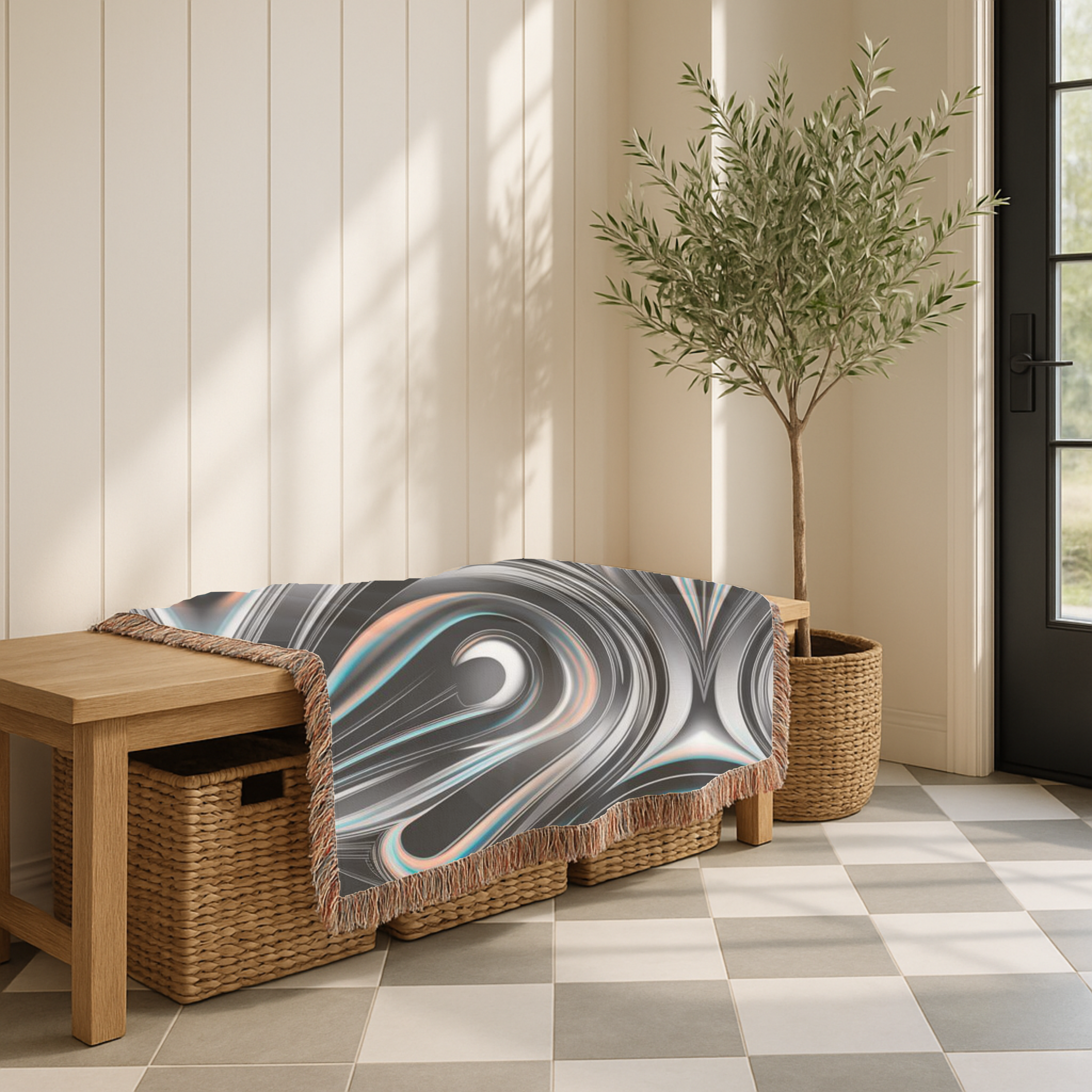 Mercury Throw — 2000s Y2K Chrome & Iridescent Woven Blanket