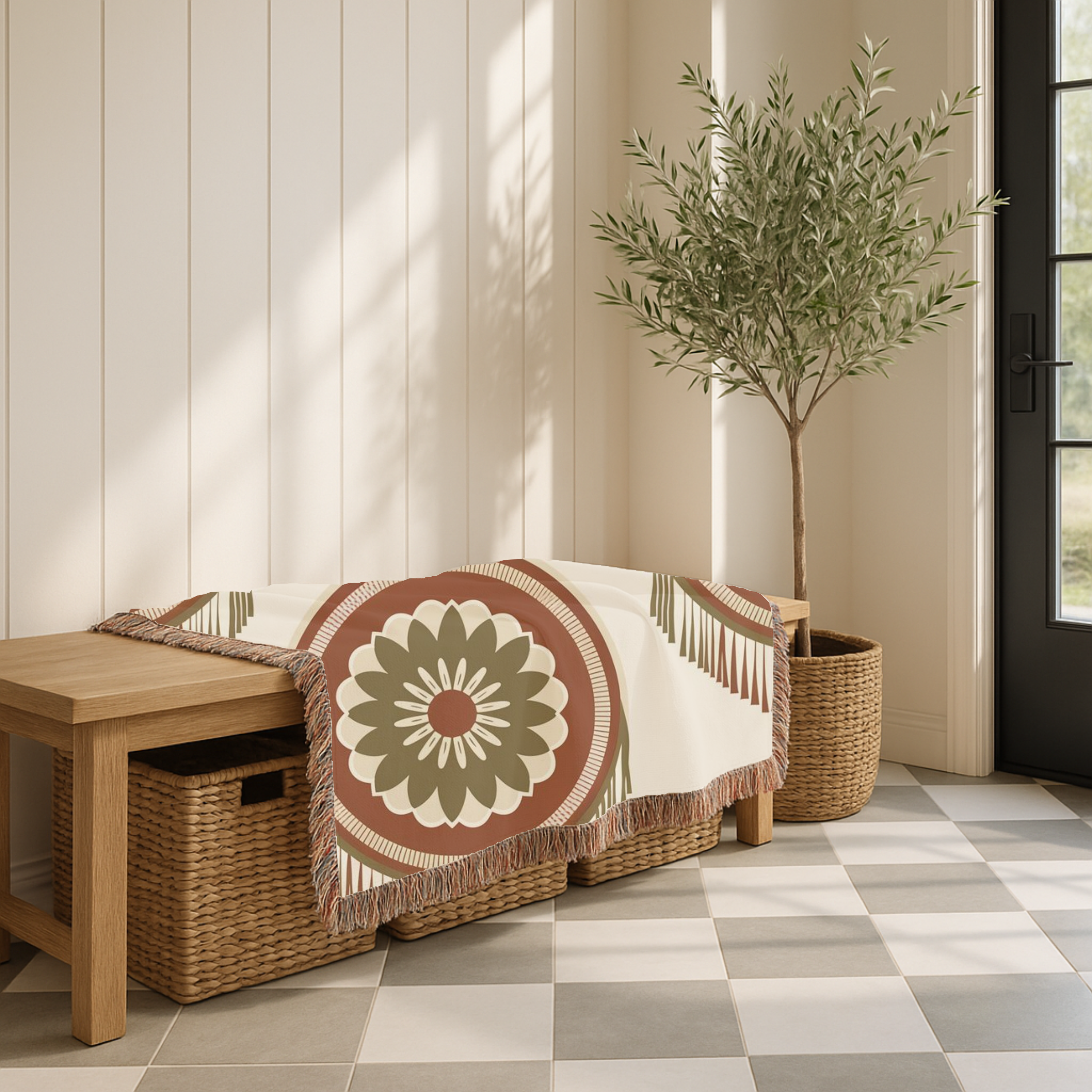 Dreamcatcher Throw — 1970s Bohemian Circle Woven Blanket