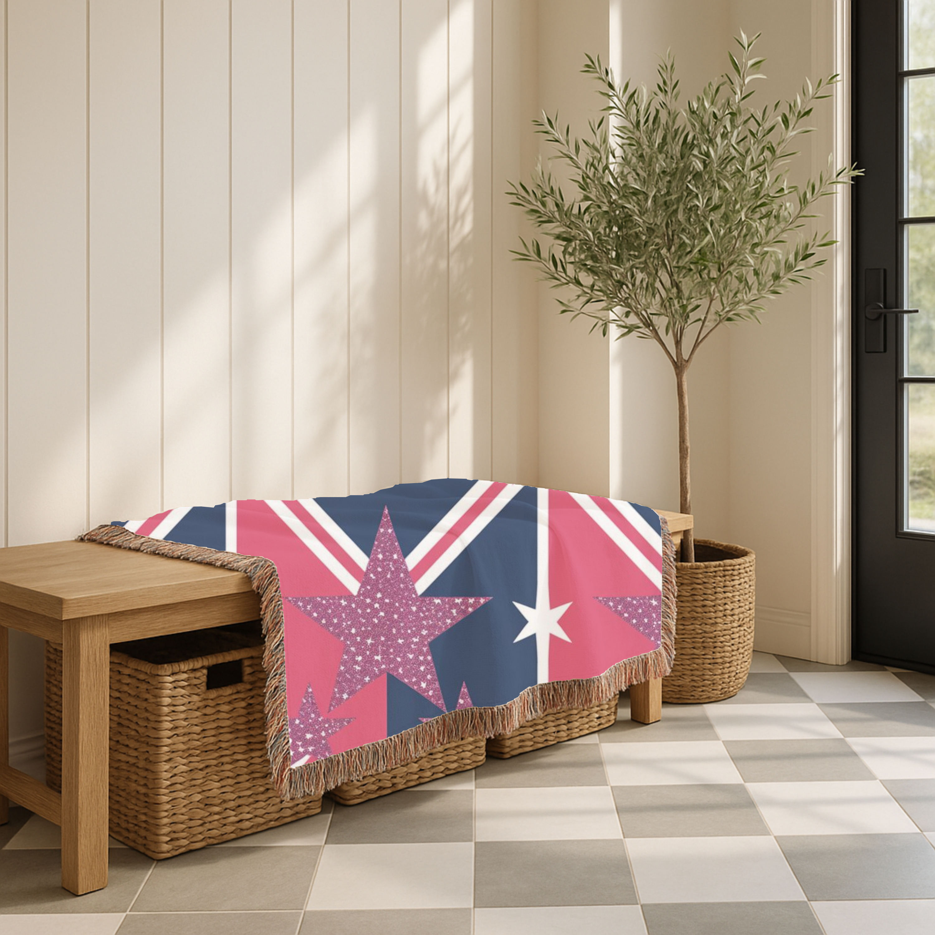 Cool Britannia Throw — 1990s Union Jack & Star Woven Blanket