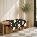 Lightning Strike Throw — 1980s Neon Bolt Woven Blanket