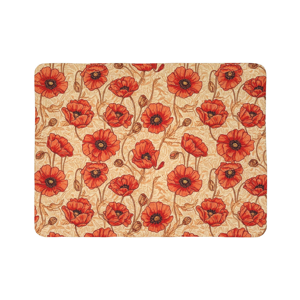 1940s Crimson Poppy Field Woven Blanket - 1940s Bold Graphic Woven Blanket