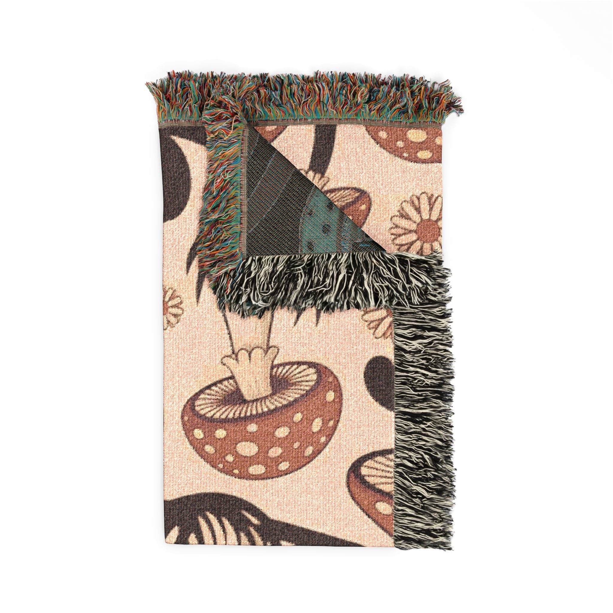 Forest Floor Throw — 1970s Woodland Mushroom Woven Blanket