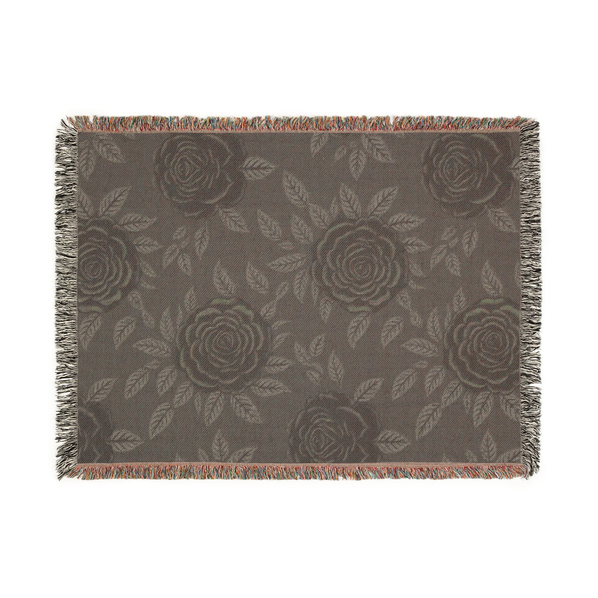 Midnight Rose Throw — 1990s Gothic Floral Woven Blanket
