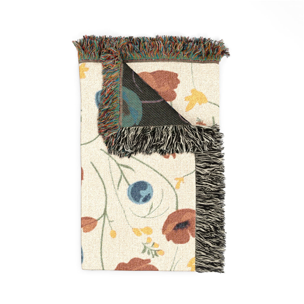 Poppy Meadow Throw — 1940s Wildflower Woven Blanket