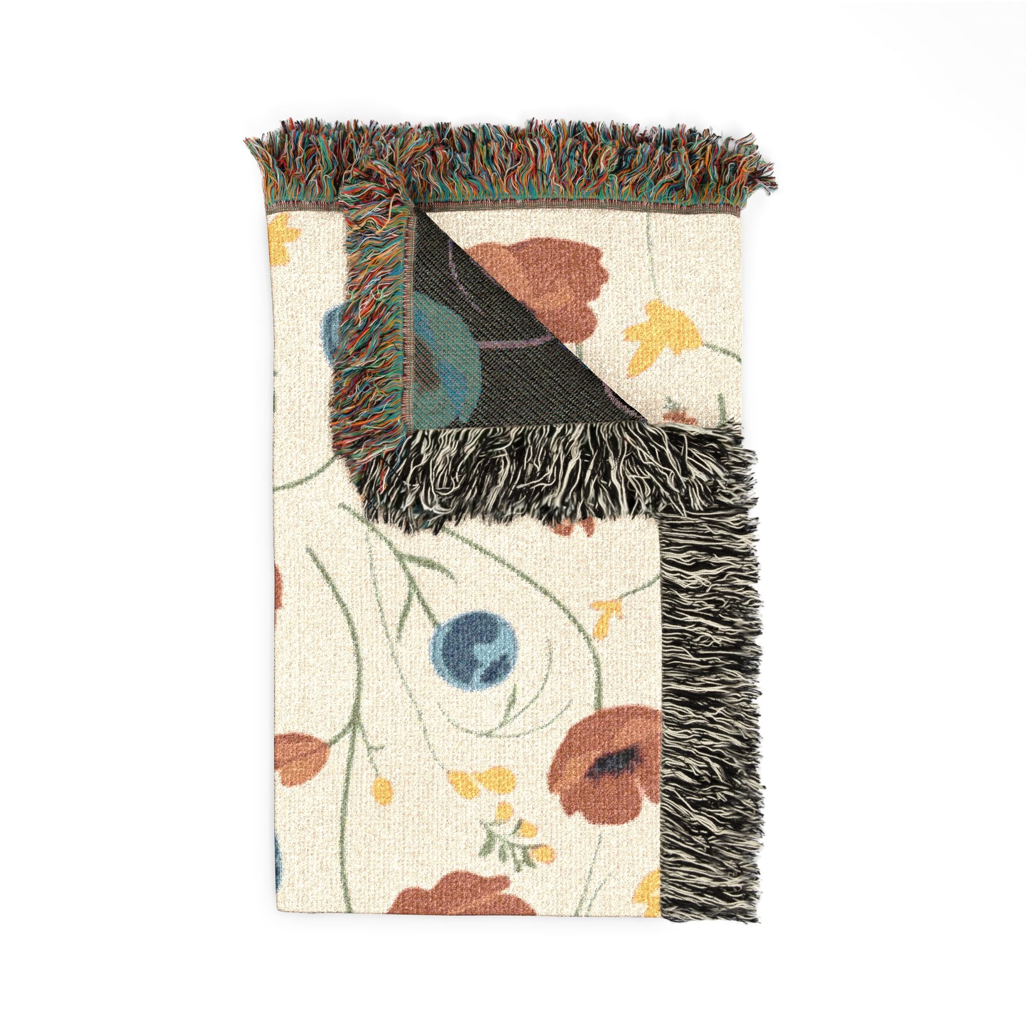 Poppy Meadow Throw — 1940s Wildflower Woven Blanket