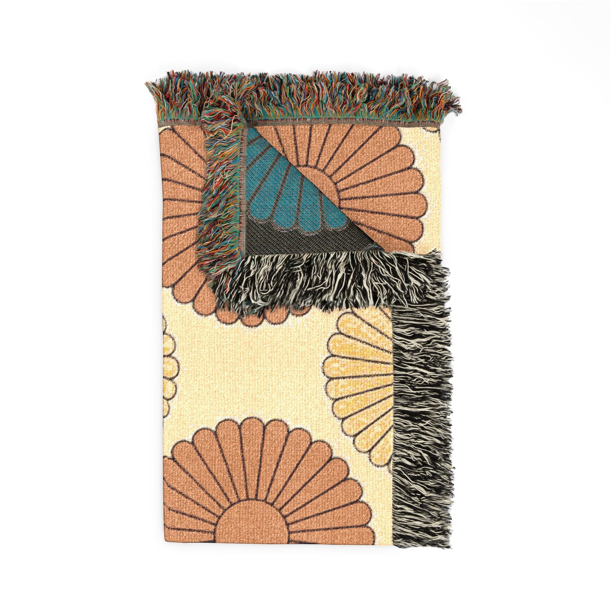 Amber Sun Throw — 1970s Tonal Chrysanthemum Woven Blanket