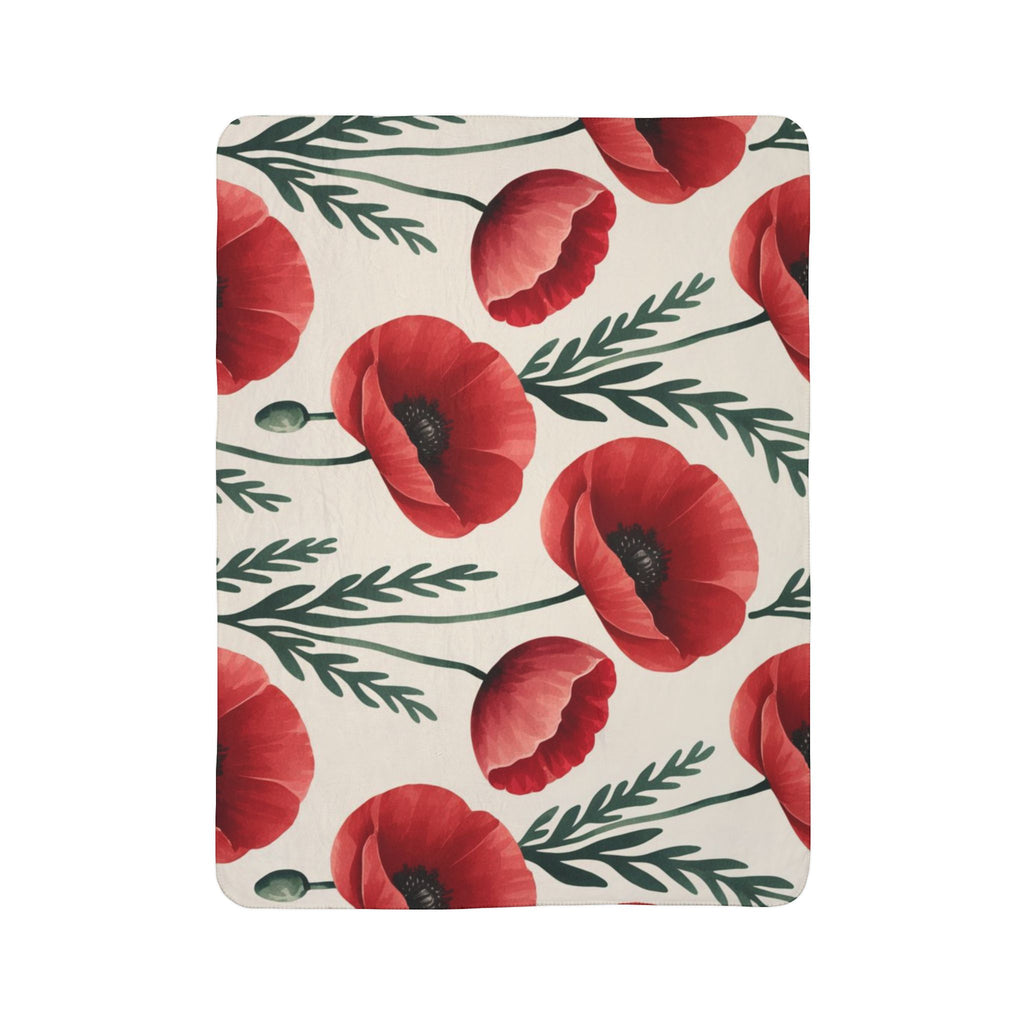 Poppy Floral Sherpa Blanket — Cozy Red Poppy Throw for Living Room & Gift