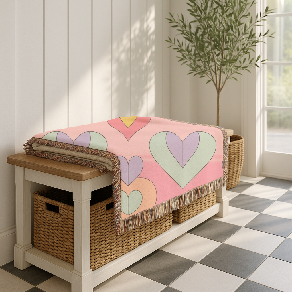 Layered Heart Throw — 1980s Rainbow Love Woven Blanket