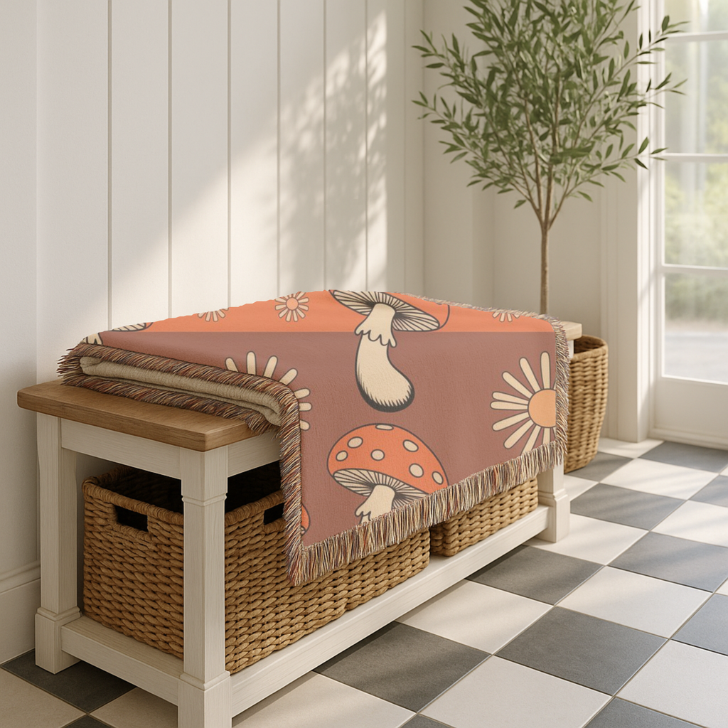 Stripe Shroom Throw — 1970s Retro Stripe Woven Blanket