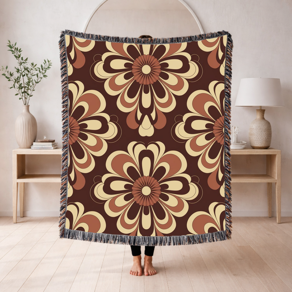 Baroque Bloom Throw — 1970s Medallion Woven Blanket