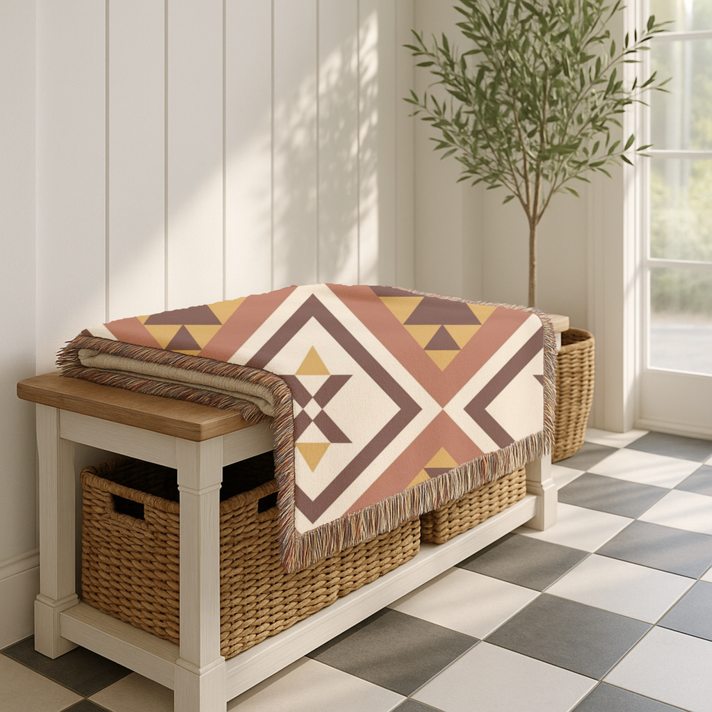 Canyon Weave Throw — 1970s Navajo Diamond Woven Blanket