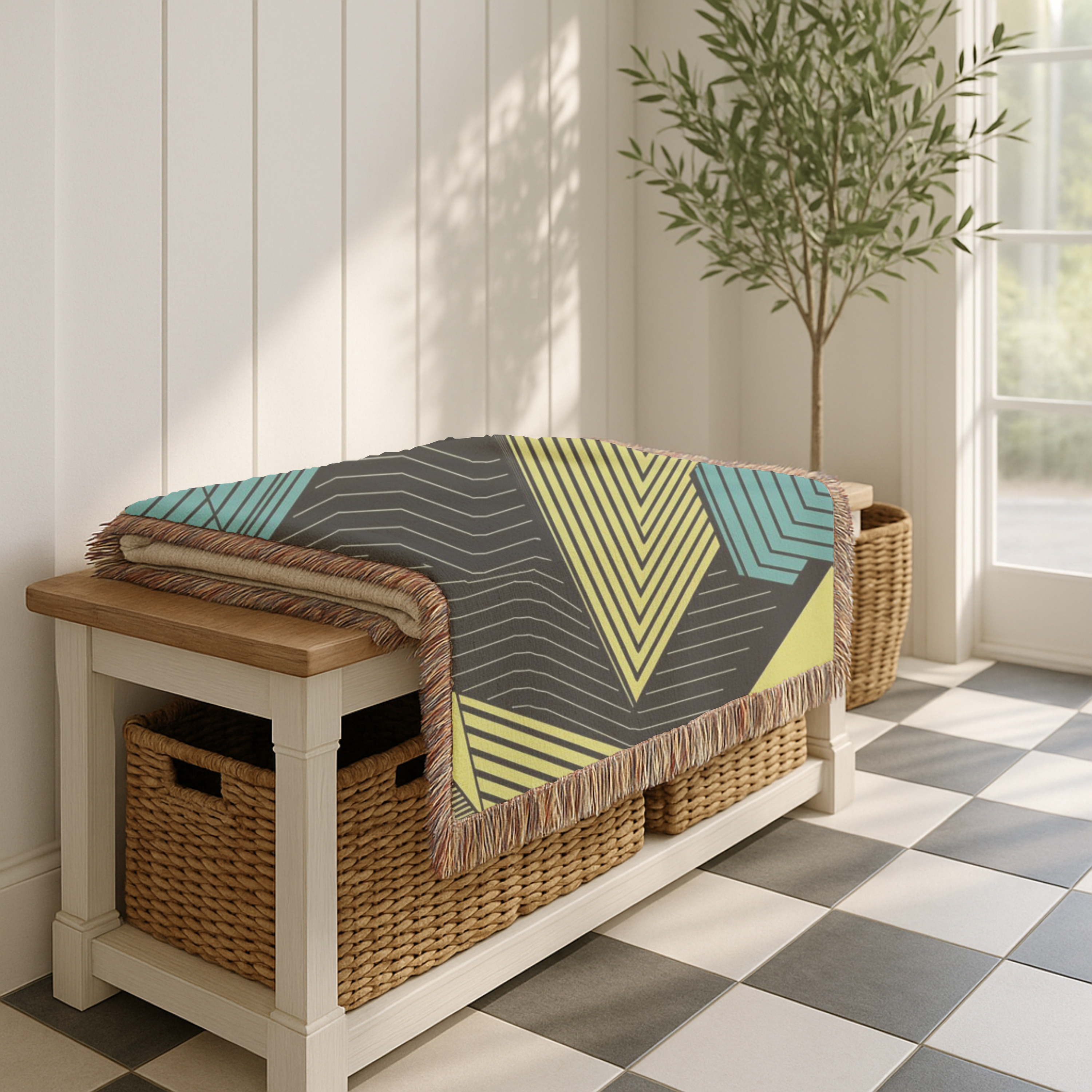 Electric Triangle Throw — 1980s Bold Stripe Geometric Woven Blanket