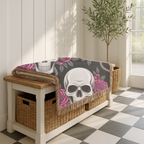 Skull & Roses Throw — 1990s Gothic Skull & Rose Woven Blanket