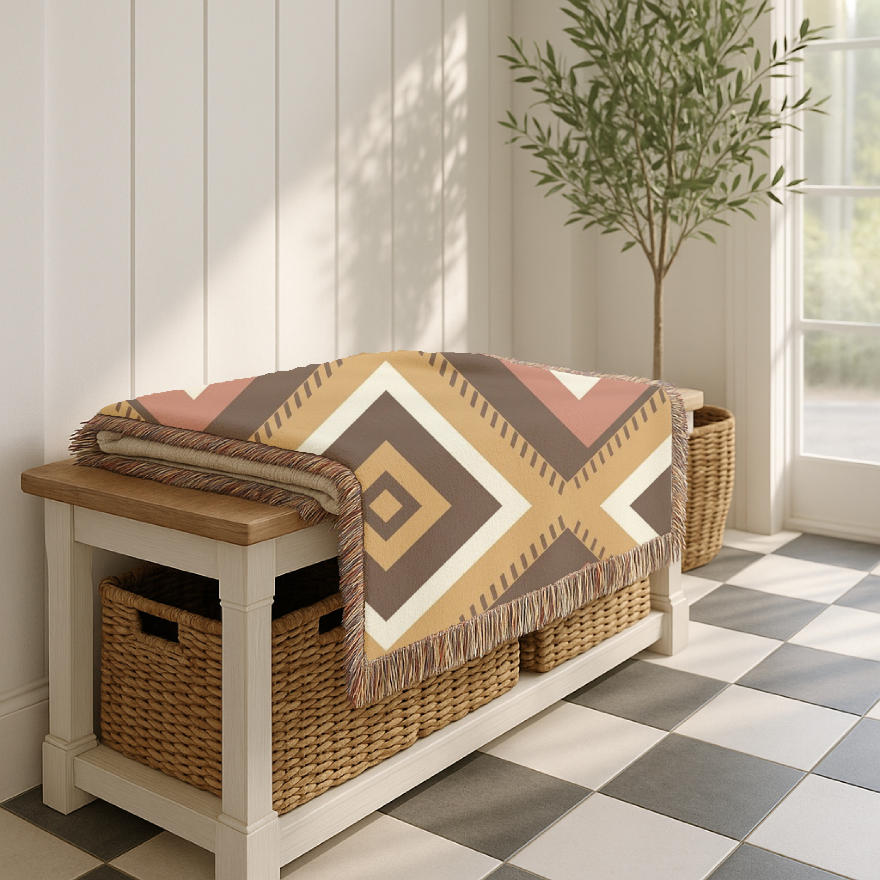 Kilim Star Throw — 1970s Aztec Geometric Woven Blanket