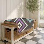 Neon Tribe Throw — 1990s Teal & Purple Geometric Woven Blanket