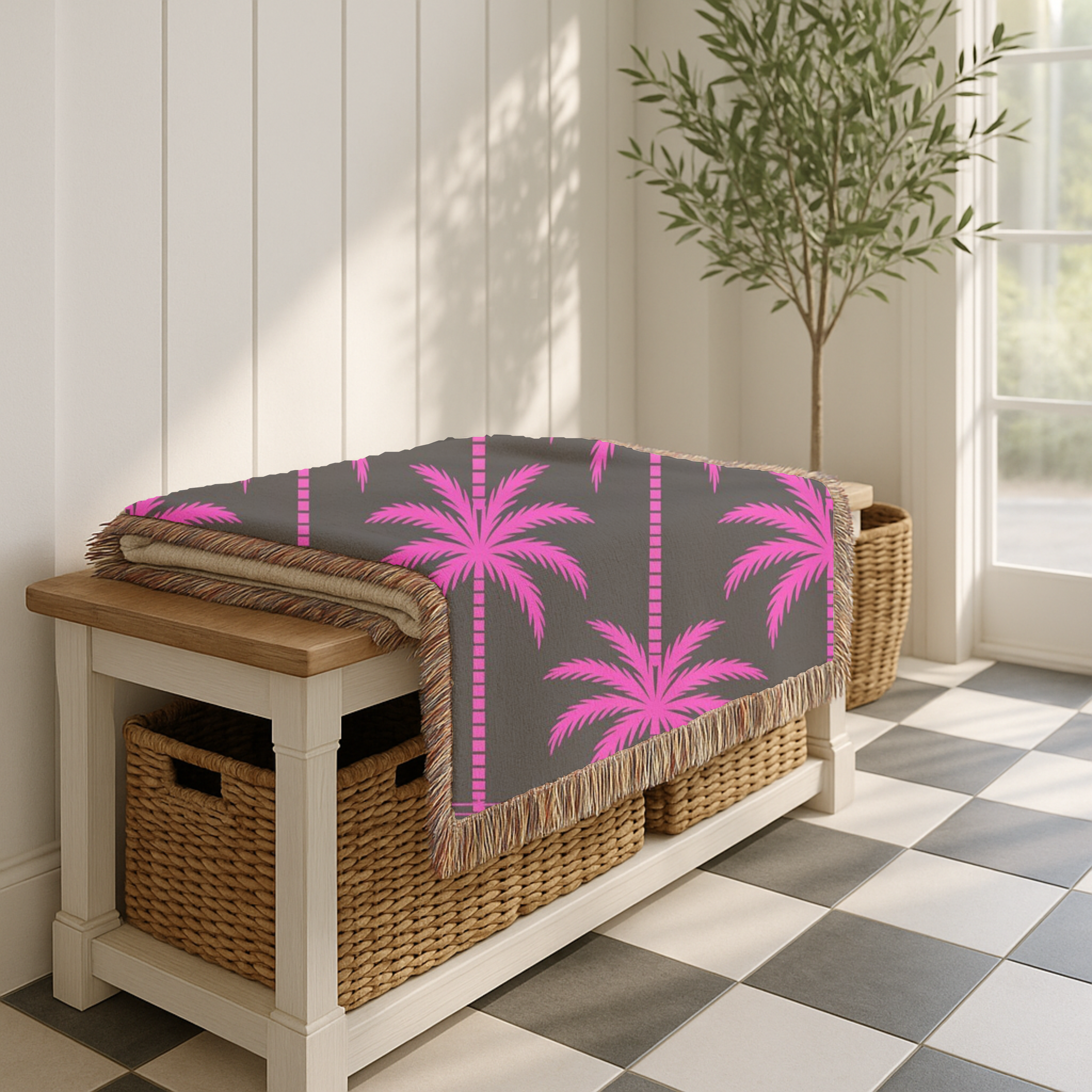 Neon Palm Throw — 1980s Tropical Night Woven Blanket