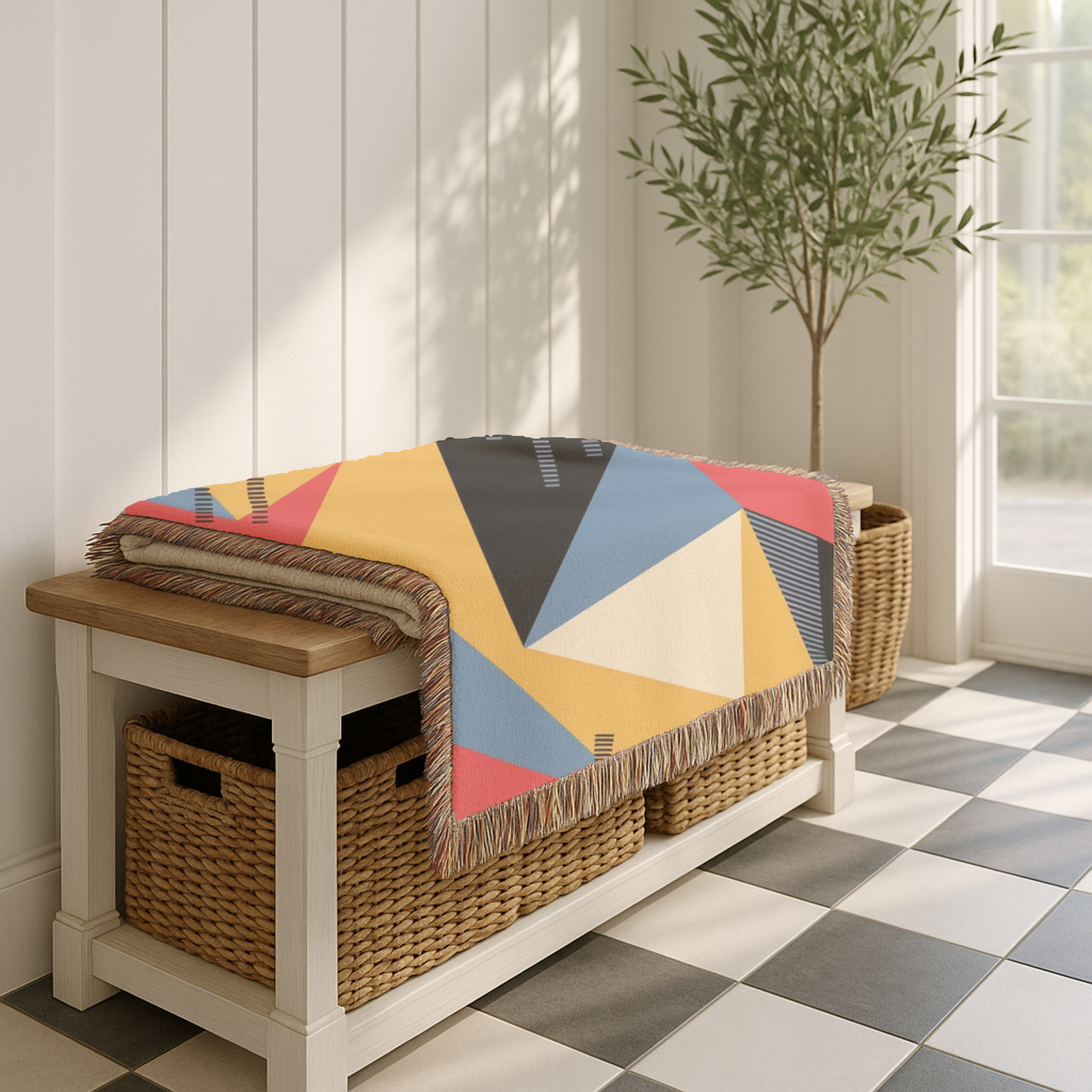 Memphis Sunshine Throw — 1980s Bold Geometric Woven Blanket