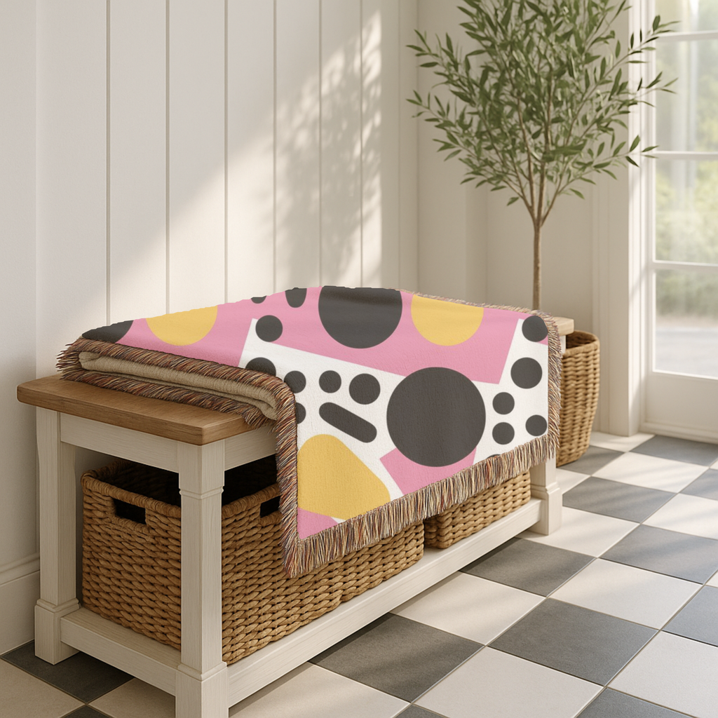 Dot Pop Throw — 1980s Bold Circle Woven Blanket