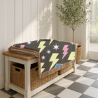 Lightning Strike Throw — 1980s Neon Bolt Woven Blanket