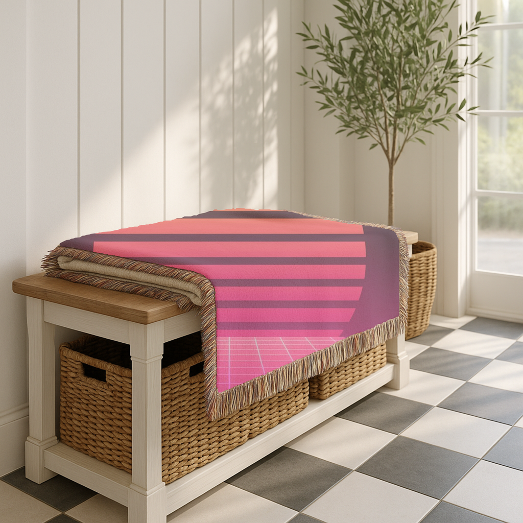 Retrowave Throw — 1980s Synthwave Sunset Woven Blanket