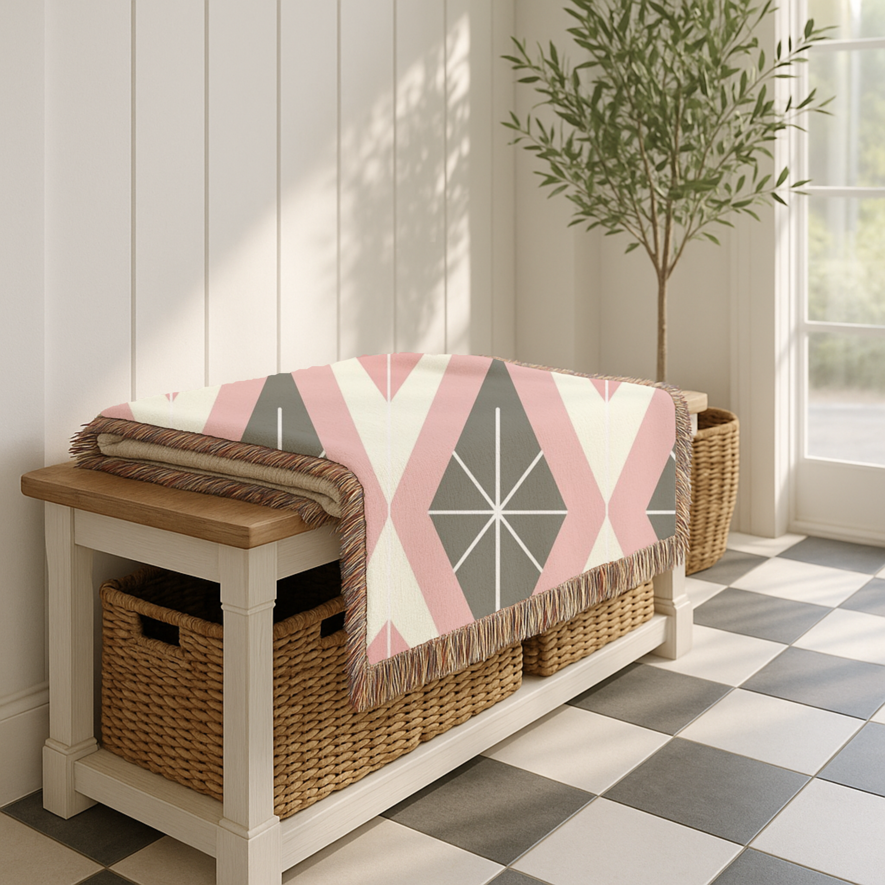 Prism Geo Throw — 1980s Pastel Geometric Woven Blanket