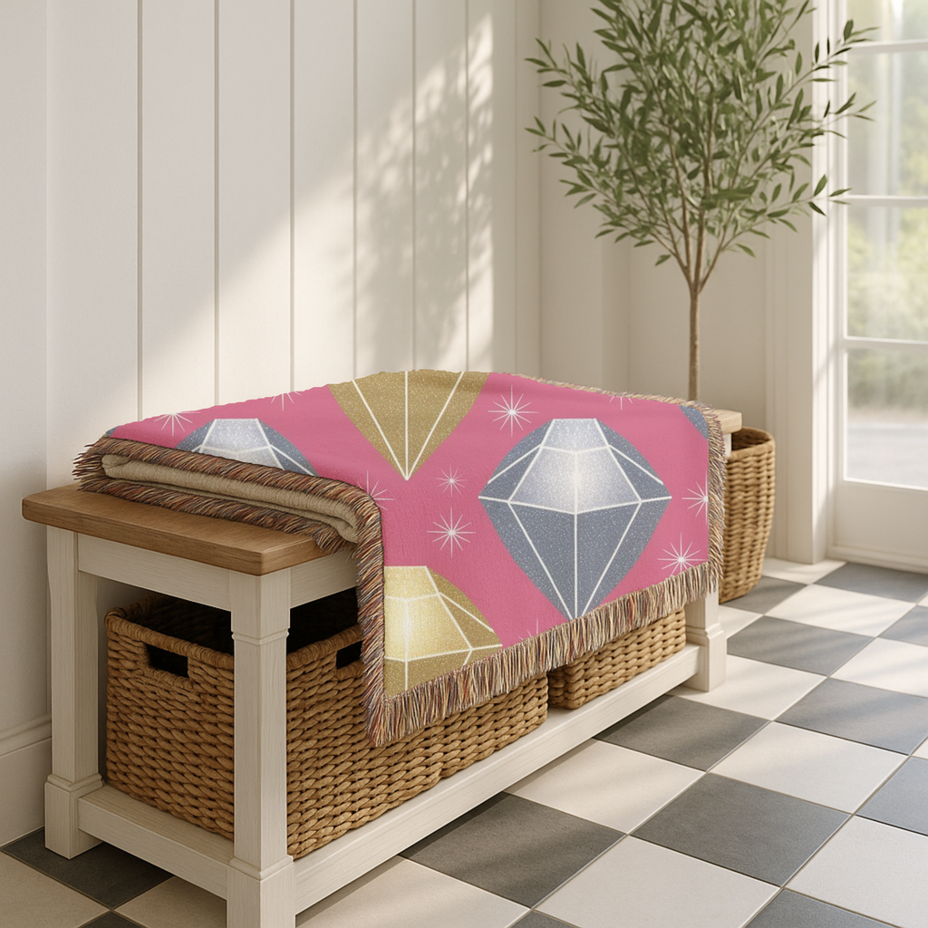 Diamond Glam Throw — 1980s Jewel Sparkle Woven Blanket