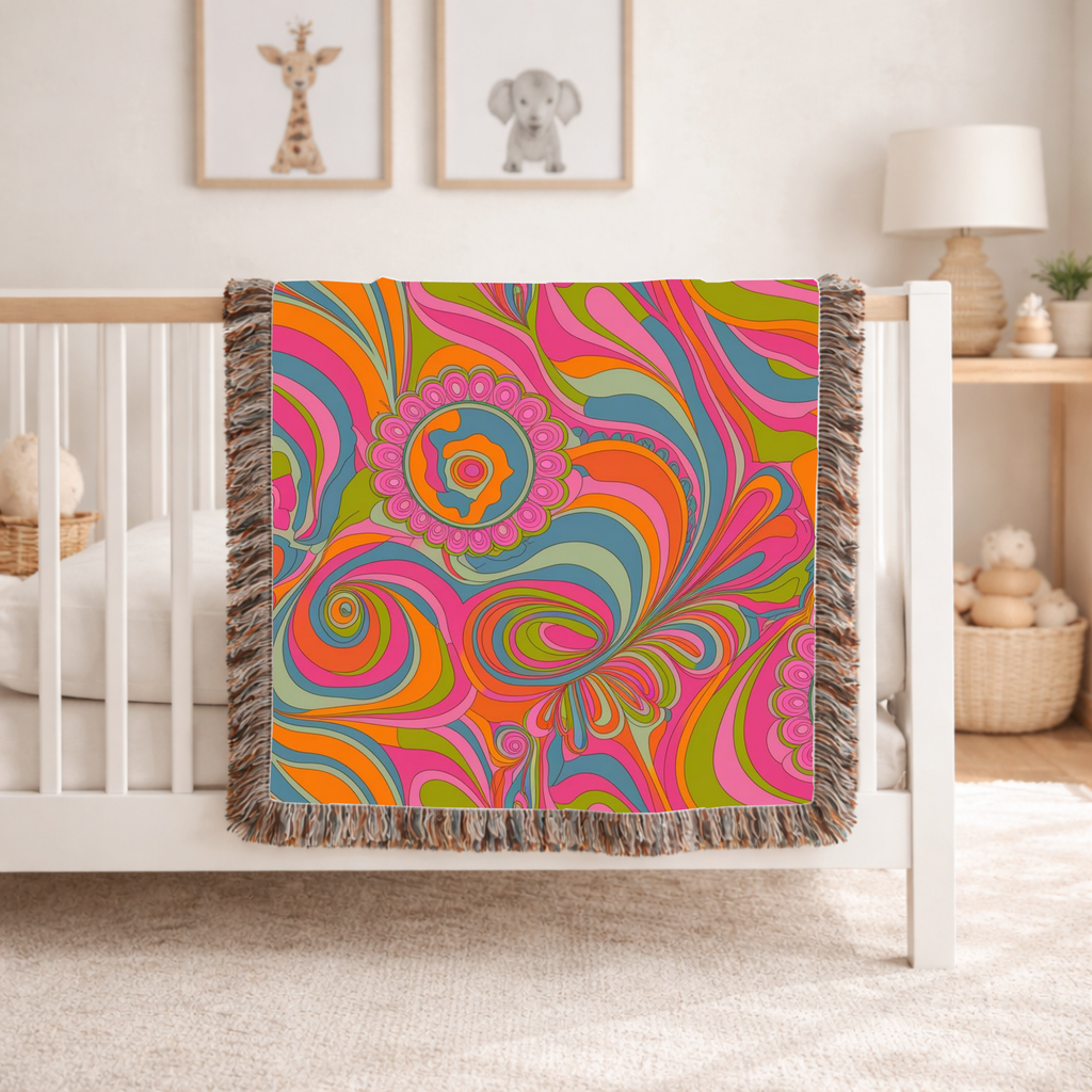 🌈 Kaleidoscope Throw — 1960s Psychedelic Woven Blanket