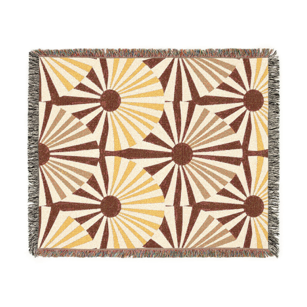 Solar Fan Throw — 1970s Geometric Sunburst Woven Blanket