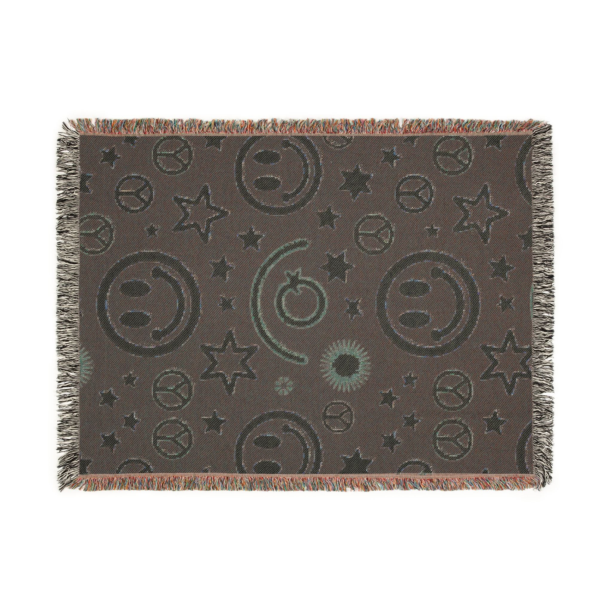Happy Daze Throw — 1990s Smiley Face & Peace Woven Blanket