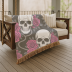 Skull & Roses Throw — 1990s Gothic Skull & Rose Woven Blanket