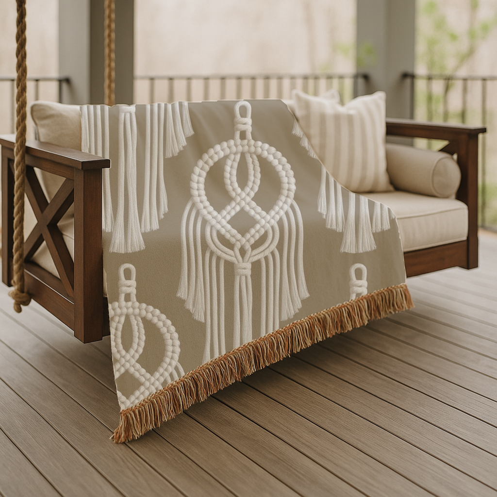 Macramé Circle Throw — 1970s Bohemian Macramé Woven Blanket